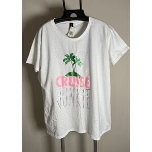Cruise Junkie Pink Sparkle & Rhinestone with Palm Tree White T-Shirt Women Sz XL